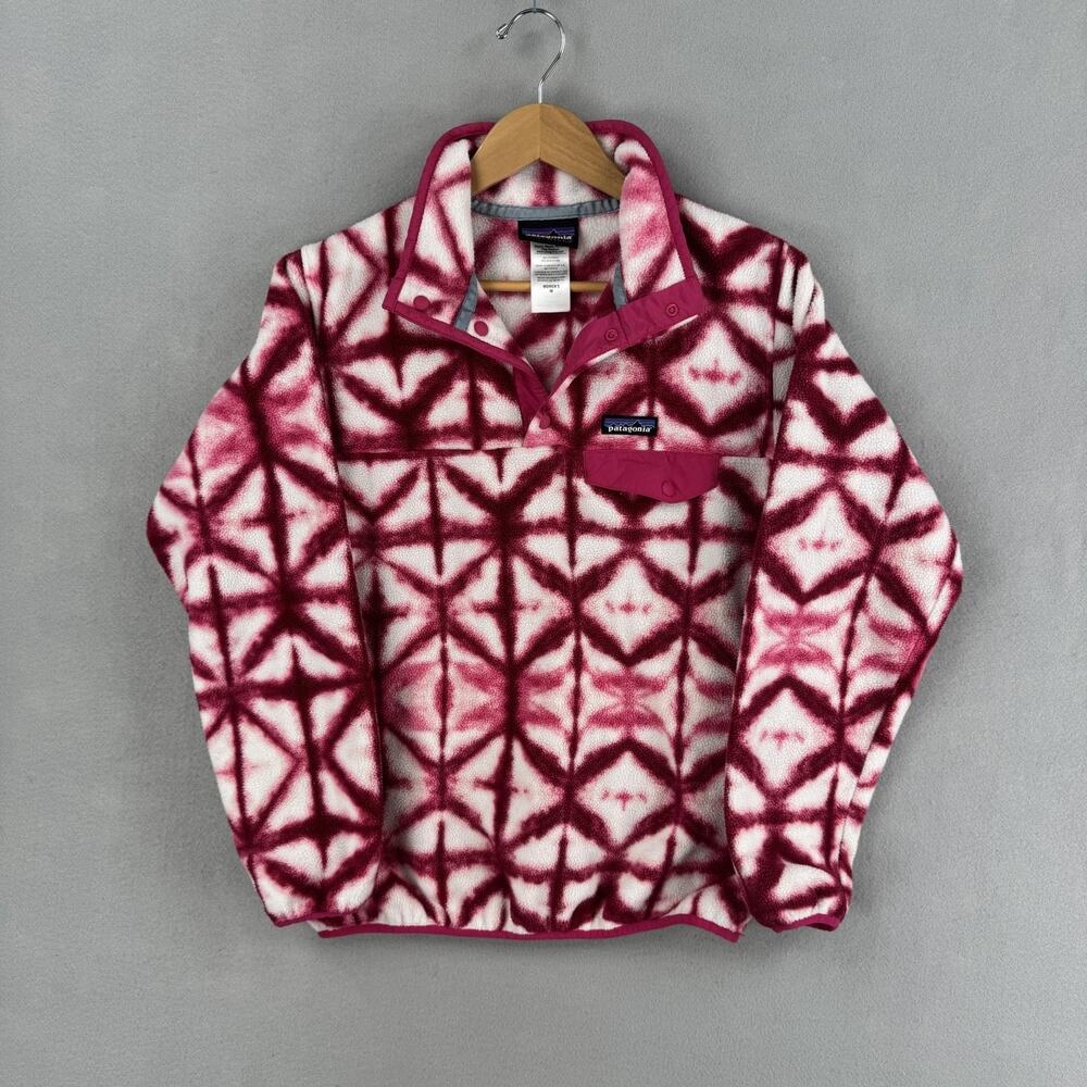 Patagonia Synchilla Jacket Womens Medium Pink Geometric Fleece Snap-T Pullover